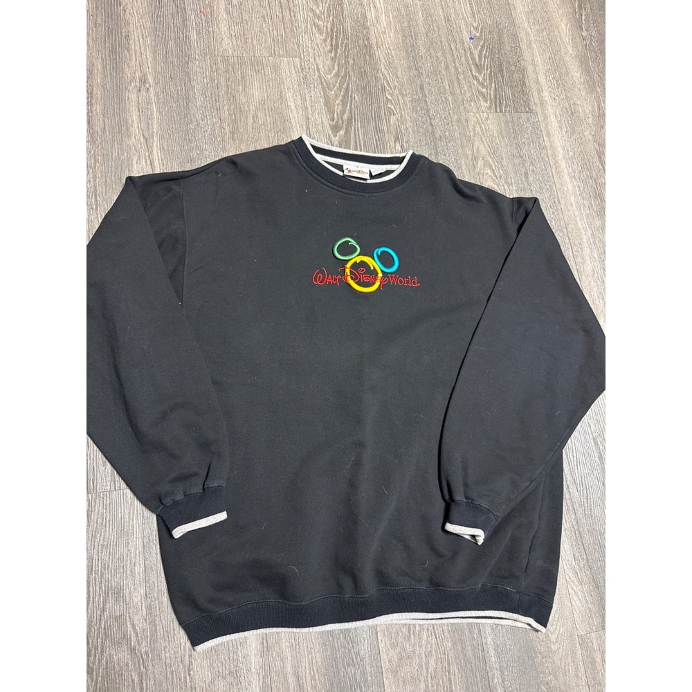 Walt Disney World Mickey Mouse Embroidered Sweatshirt Black Cotton Mens L